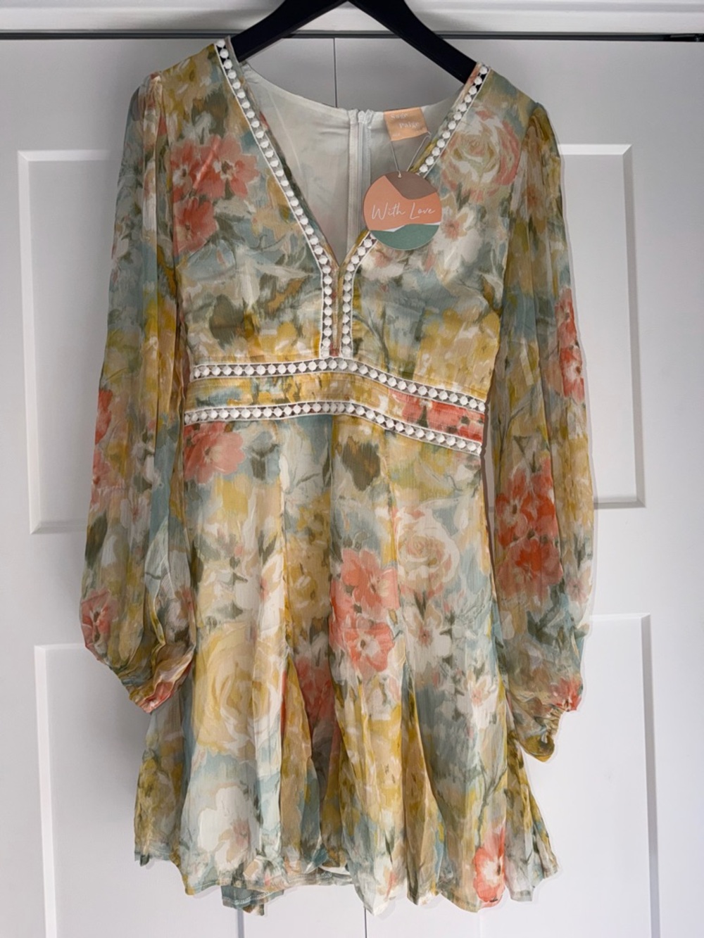 Sage & Paige Floral Chiffon Mini Dress – Boho Romantic Long Sleeve